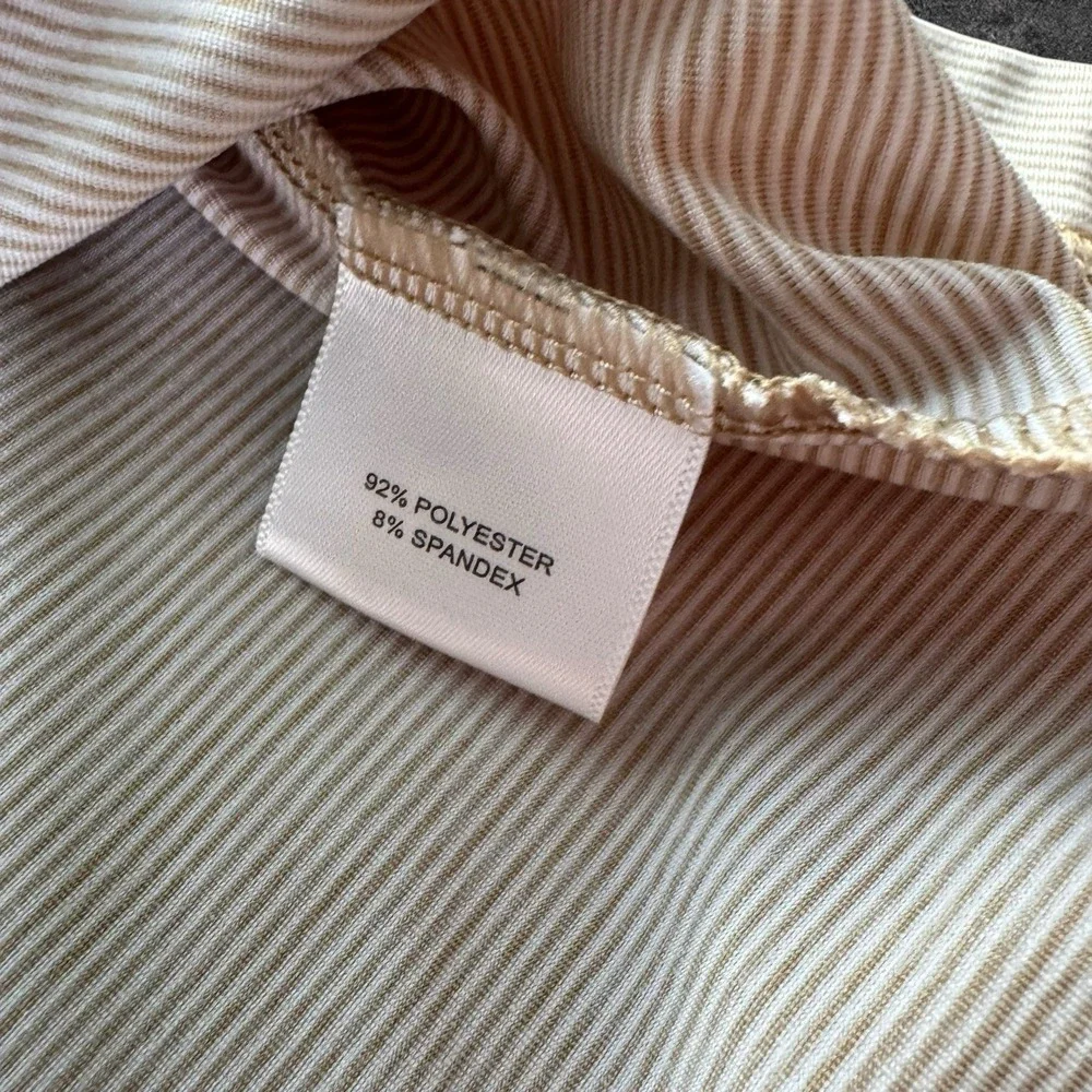 Peter Millar Polo Shirt Men Large Beige Striped Perf Golf Stretch Short Sleeve L